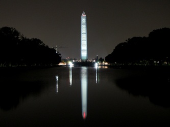 Washington Monument in scaffolding at night, viewed from the west, near the Lincoln Memorial [03]