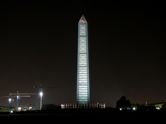 Washington Monument in scaffolding at night, viewed from the west, near the Lincoln Memorial [04]