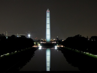 Washington Monument in scaffolding at night, viewed from the west, near the Lincoln Memorial [05]