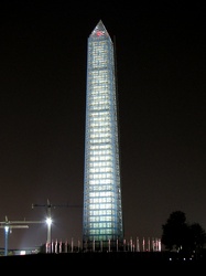 Washington Monument in scaffolding at night, viewed from the west [05]