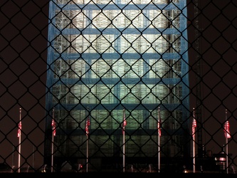 Washington Monument in scaffolding at night, viewed from the west [08]