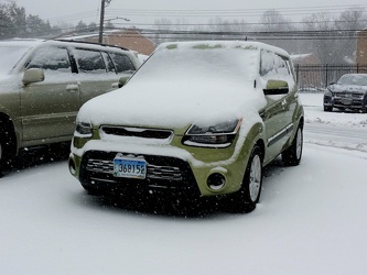 Kia Soul with snowy windshield