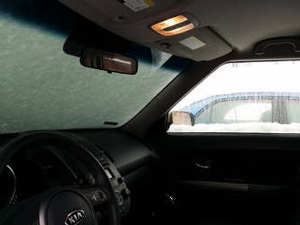 Kia Soul interior with snowy windshield