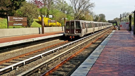 Blue Line train arriving at Arlington Cemetery station