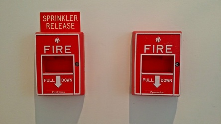 Fire alarm pull stations at P. Buckley Moss Museum