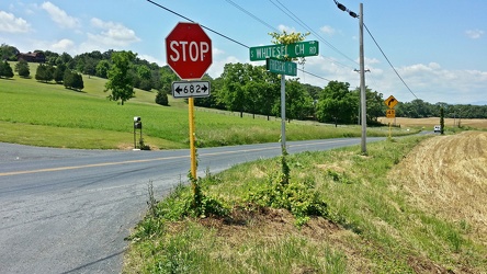 Street and stop signs in Mount Crawford