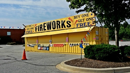 Shipping container turned fireworks stand