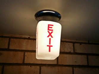 Vintage exit sign at Privacy World