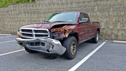 Accident-damaged pickup truck