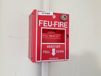 Fire alarm pull station at The Hospital for Sick Children (SickKids)