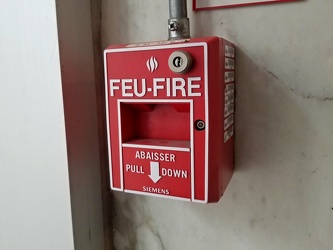 Fire alarm pull station at the Banting Institute