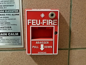 Fire alarm pull station at North York Centre