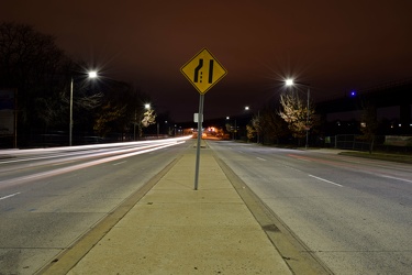 Lane ending sign on Benning Road NE