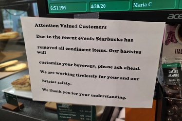 No self-serve condiments at Starbucks