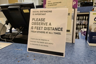 Social distancing sign at Giant Pharmacy