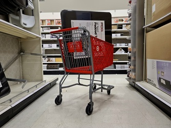 Shopping cart with table in it