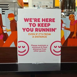 Social distancing signage at Dunkin Donuts in Leesburg, Virginia [01]