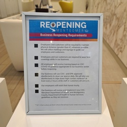 Business reopening requirements sign