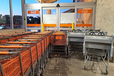 Carts blocking an entrance in Home Depot