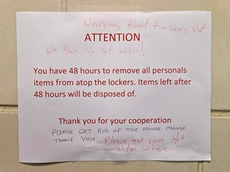 Notes on a sign in a locker room