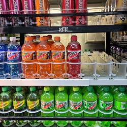 Soft drink cooler at Sunoco station