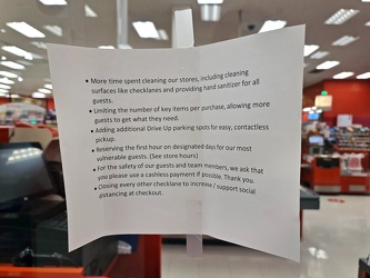 Sign explaining alleged safety measures at Target