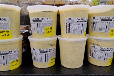 Tubs of garlic spread at Walmart