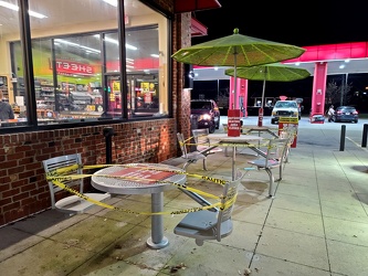 Tables blocked off in front of Sheetz