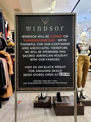 Windsor will be closed on Thanksgiving