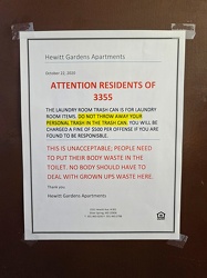 Trash memo at Hewitt Gardens Apartments