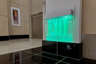 Floor-level exit sign at King of Prussia Mall [02]