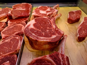 Bone-in beef tomahawk ribeye steak at Whole Foods Market