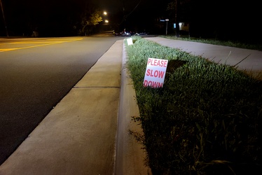 "PLEASE SLOW DOWN" signs along Idylwood Road