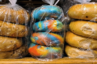 Rainbow bagels at Kennie's Market