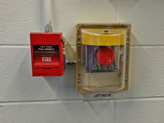 Fire alarm pull station and button at Gabriel Brothers