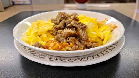 Sausage, egg, and hashbrown bowl from Waffle House