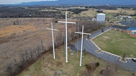 Cross and flag display at Restoration Fellowship Church [02]