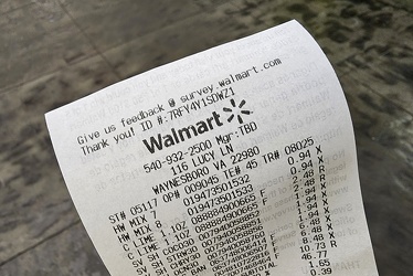 Receipt from Walmart in Waynesboro, Virginia