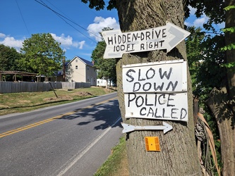 Homemade road signs in Roxbury, Pennsylvania