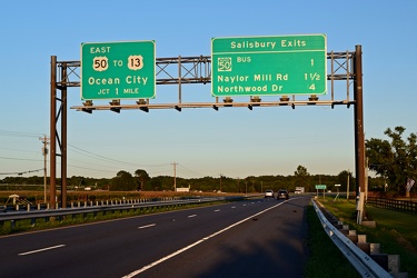 Sign gantry on US 50 near Salisbury, Maryland