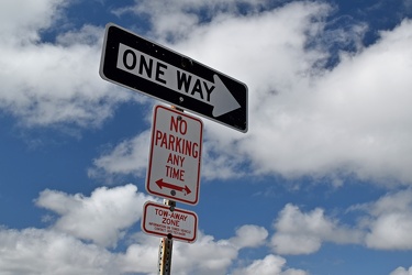 One way and no parking signs along Chicago Avenue