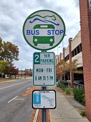 Bus stop marker on Shelby Street