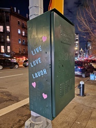 "Live, love, laugh" on traffic signal control box