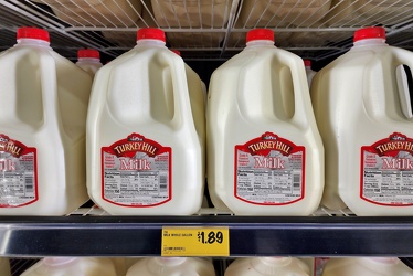 Gallon jugs of Turkey Hill milk