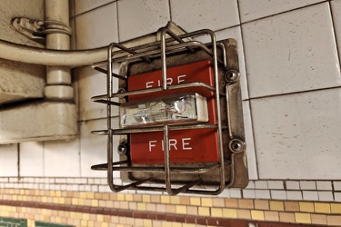 Fire alarm strobe at Fulton Street station