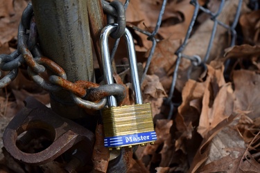 Lock and chain on a fence at Snowy Mountain Lookout