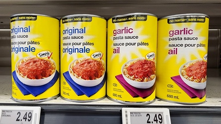 Cans of pasta sauce at Loblaws