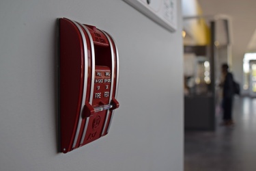 Fire alarm pull station at Station de la Cité