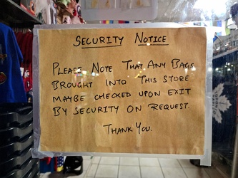 Security notice at Theatrics Plus