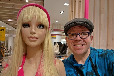 Selfie with Barbie mannequin at Hudson's Bay Queen Street